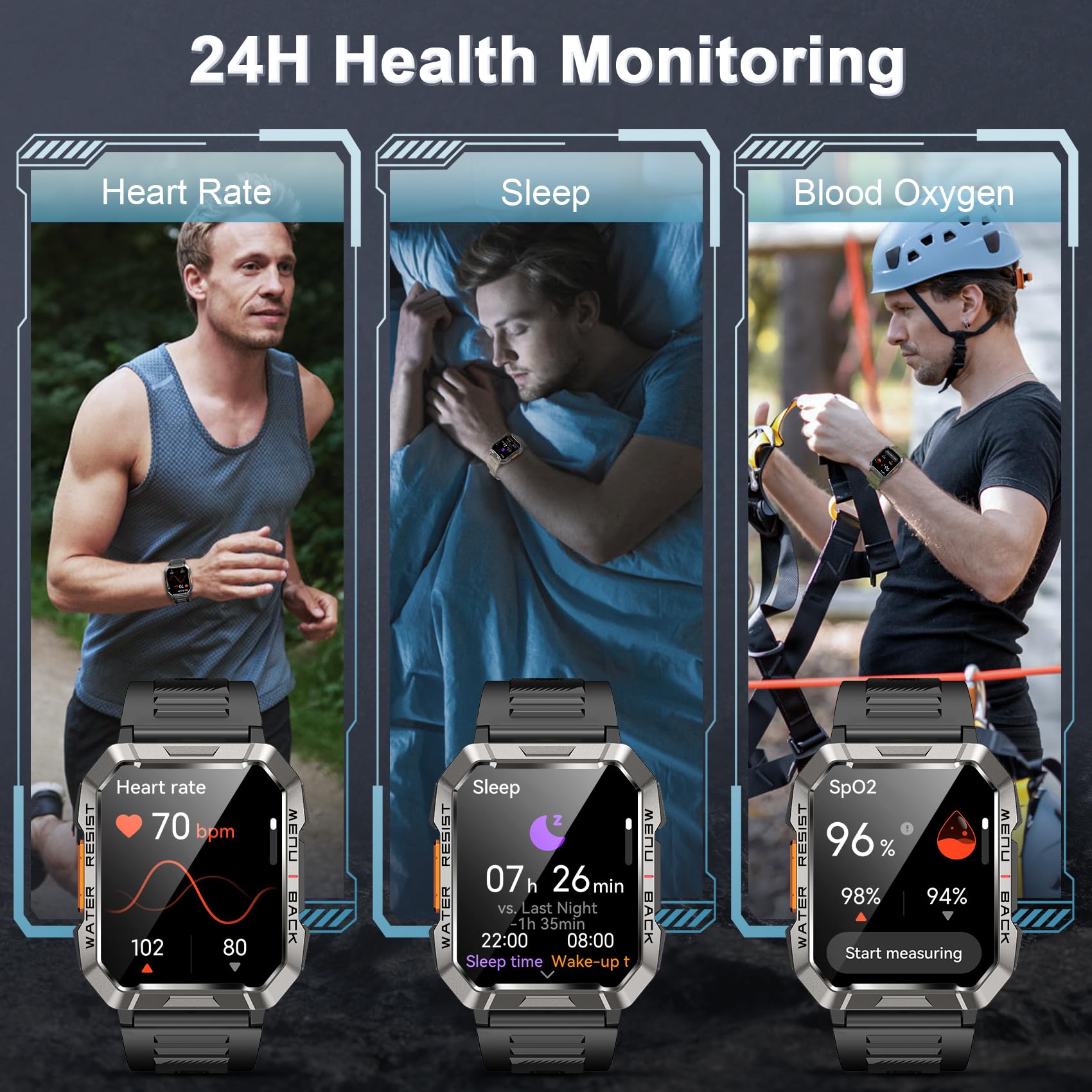 Military Smart Watch For Men(Answer/Make Call), Outdoor Sports Smartwatch With Flashlight/100 Days Battery/Compass/Heart Rate/Sp